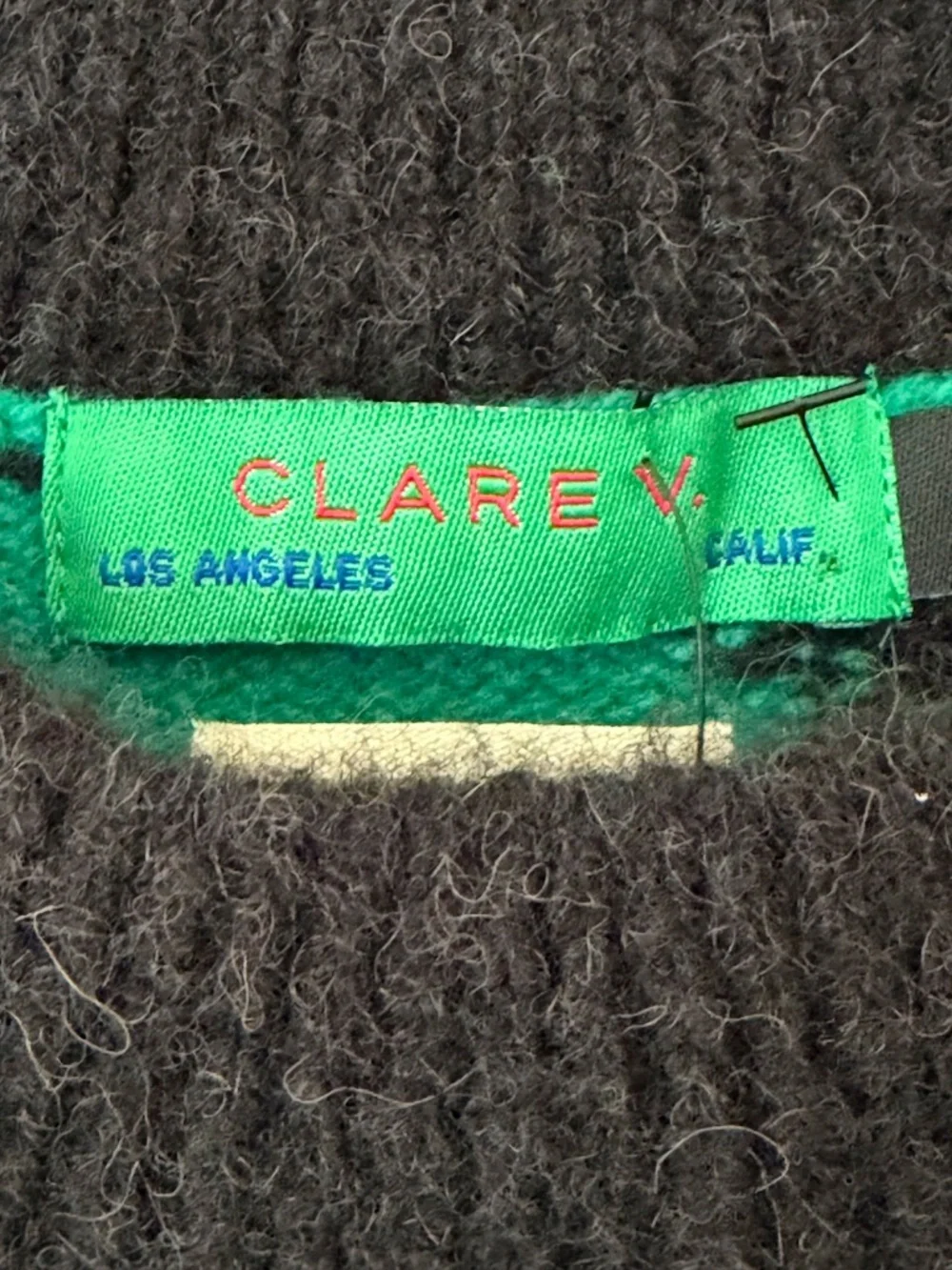 CLARE V Drop Shoulder Green & Black Sweater Size Large New without tags - Picture 3 of 6